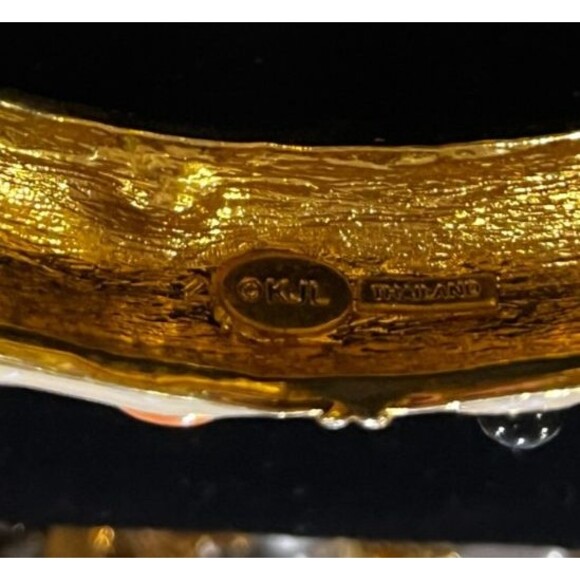 Signed KJL  Kenneth Jay Lane Ivory White Enamel MultiGem Cabochon Bangle Book Pc - Picture 8 of 11